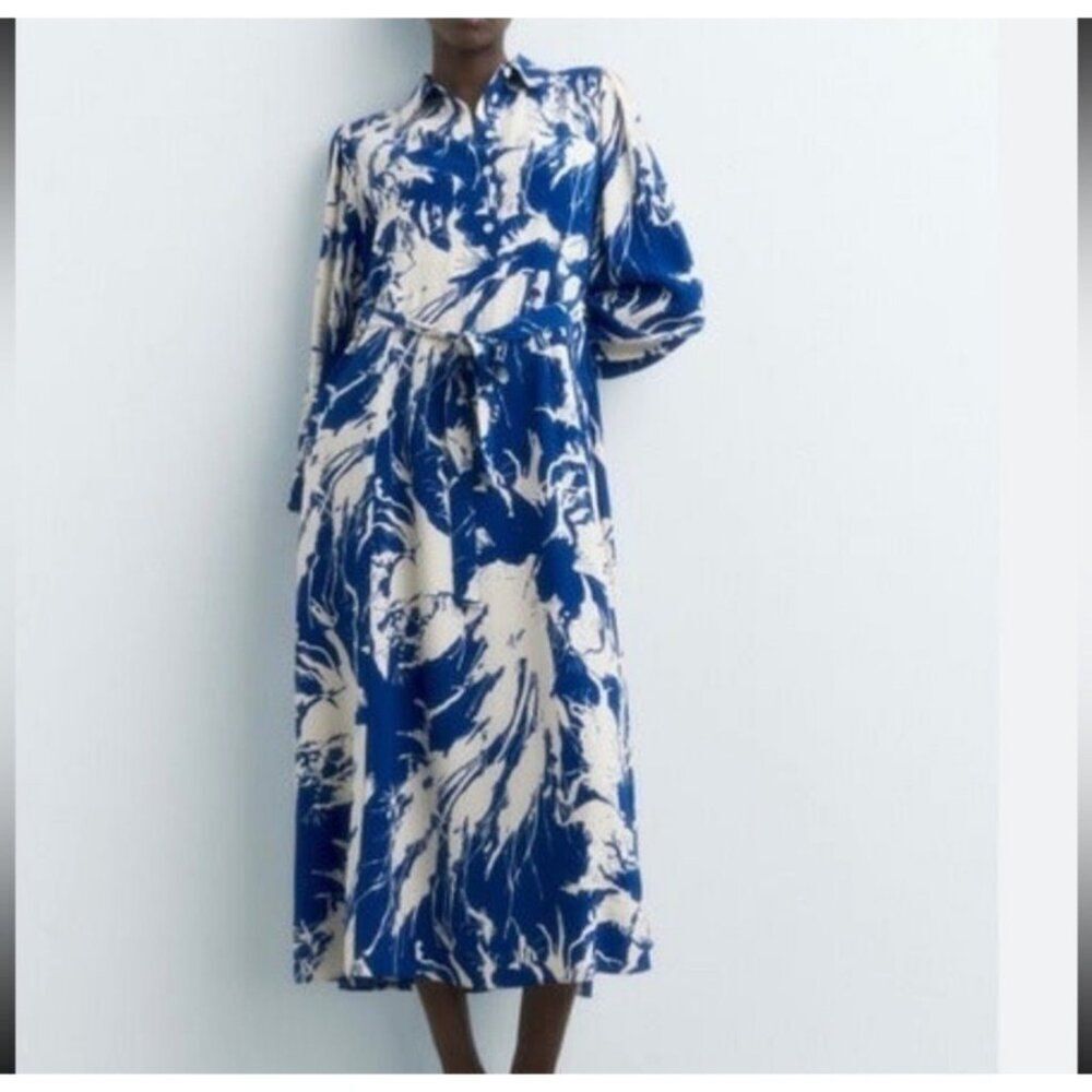 Zara Emilie Women's Floral Print Long Sleeve Shirt Dress With Pockets Size XS